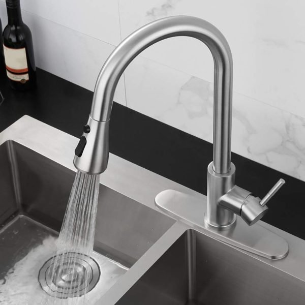 Faucet for Kitchen Sink Deck Mounted 1 Hole with Pull Down Sprayer Single Handle