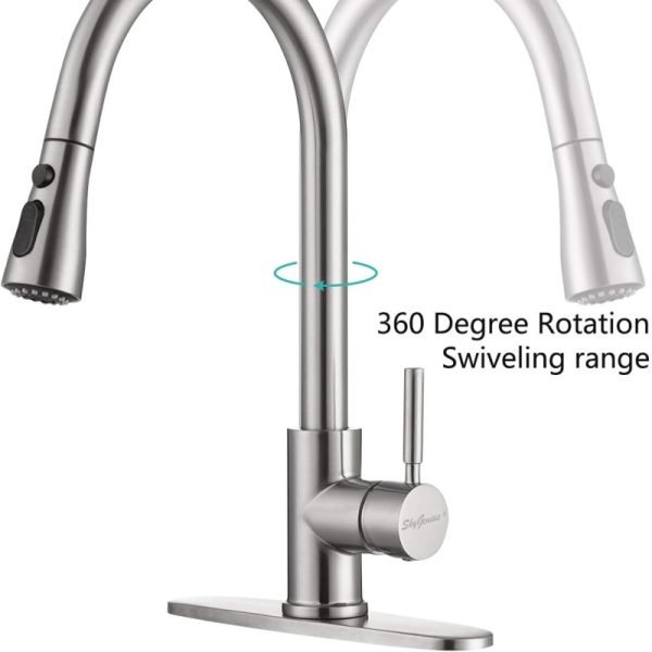 Single Handle Pull Down Kitchen Faucet, Stainless Steel Pull Out Kitchen Sink Faucet
