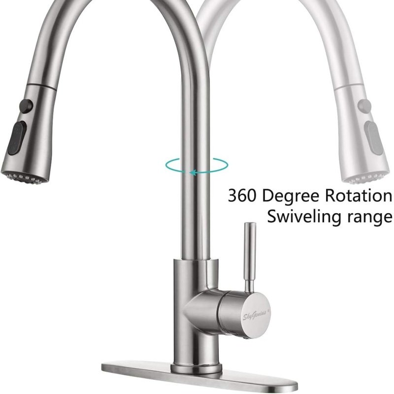 Single Handle Pull Down Kitchen Faucet, Stainless Steel Pull Out Kitchen Sink Faucet