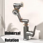 Single Handle Kitchen Sink Faucet, 360° Rotating Hot and Cold Water Kitchen Faucet, Lift Foldable Brass Basin Faucet, Silver, with Water Pipe 60cm