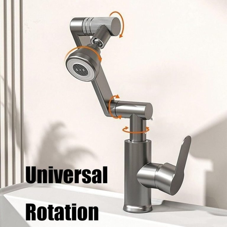 Single Handle Kitchen Sink Faucet, 360° Rotating Hot and Cold Water Kitchen Faucet, Lift Foldable Brass Basin Faucet, Silver, with Water Pipe 60cm